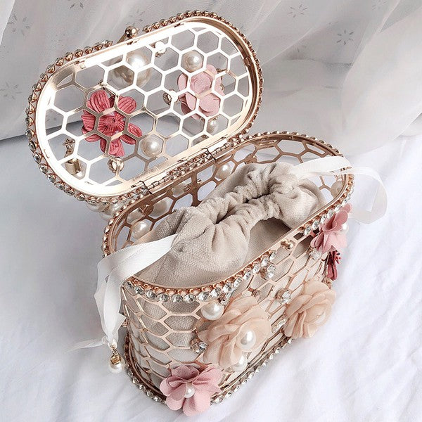 Floral Pearl Basket Bag