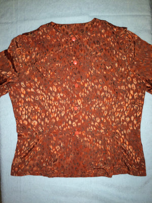 Vintage Satin Print Short Sleeve Blouse - Size M/L