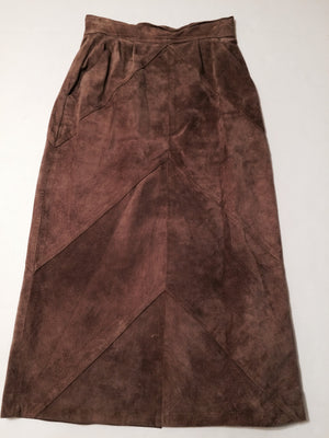 Vintage Brown Suede Midi Skirt Size 8