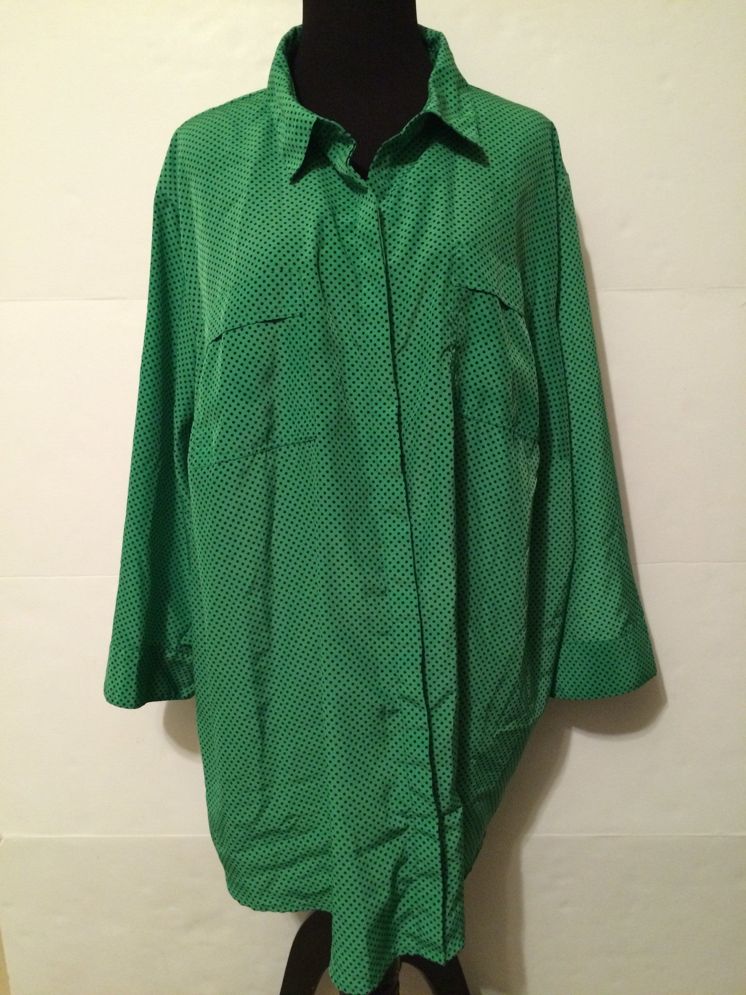 Plus Size Vintage Green Polka Dot Blouse Size 3X