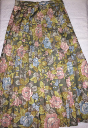 Vintage Floral Print Pleated Midi Skirt
