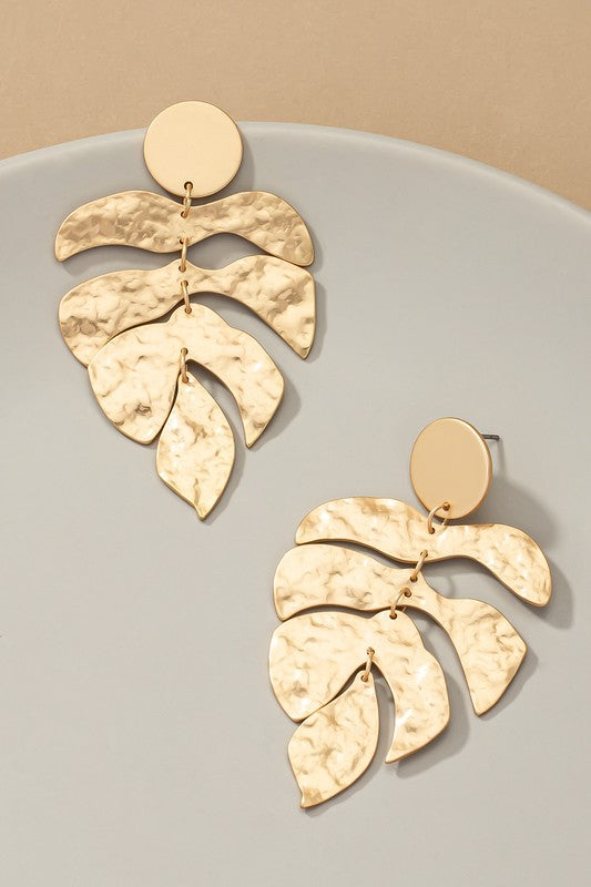 Monstera Leaf Gold Earrings